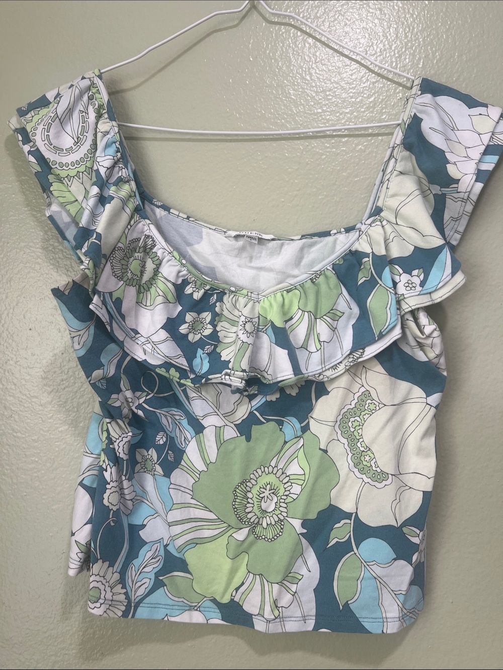 Guess Floral Ruffle Camisole - Green/Blue/White